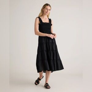 Quince 100% European Linen Smocked Midi Dress; Medium; Black; New With Tag NWT